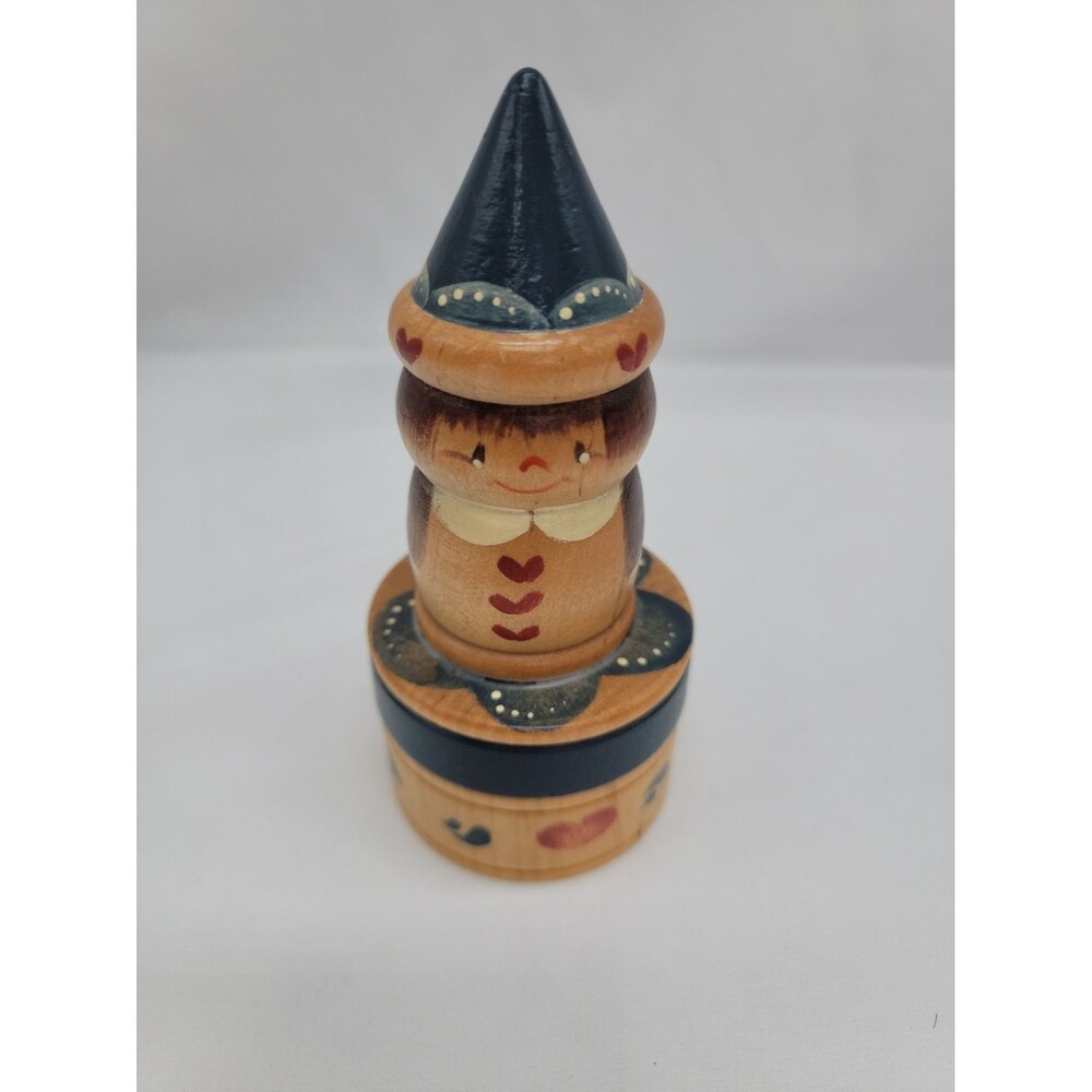 Handpainted Wooden Folk Art Figurine Trinket Box 5"